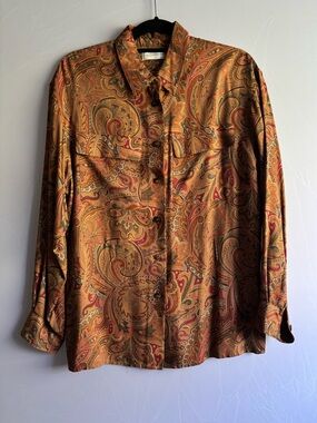 Liz Claiborne Collection Vintage Paisley Button Down Size M 100% Rayon